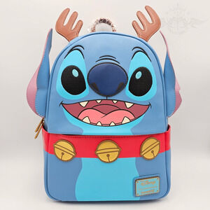 Loungefly Disney Lilo & Stitch Reindeer Christmas Blue Mini Backpack New